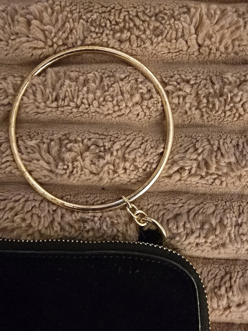 Zara Black Suede Clutch with Gold Ring Handle